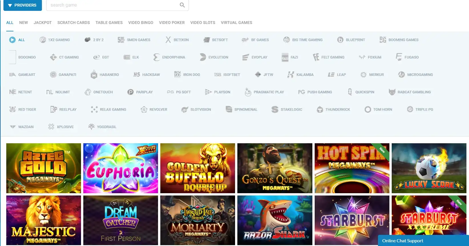 Provedores de jogos, categorias de jogos e jogos no cassino Vegaz