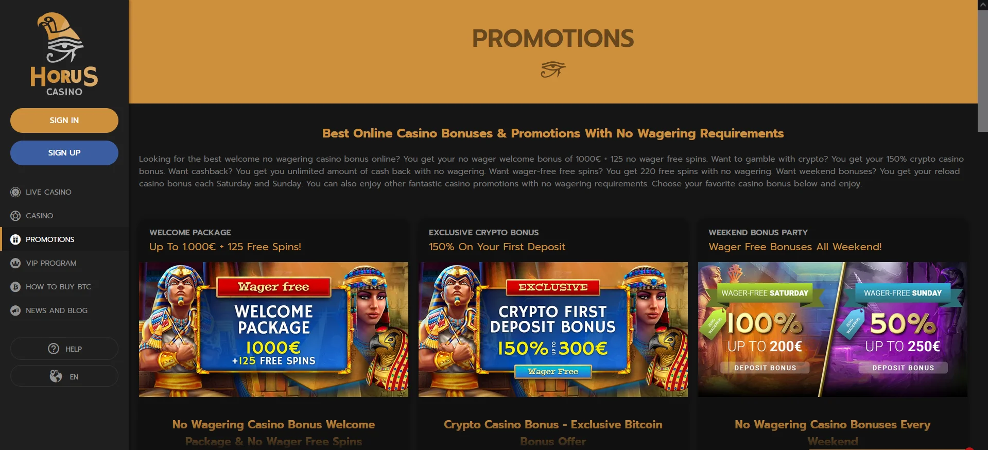 Bônus para Horus Casino