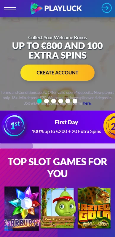 Design e adaptação para dispositivos móveis do Casino PlayLuck | World Casino Expert