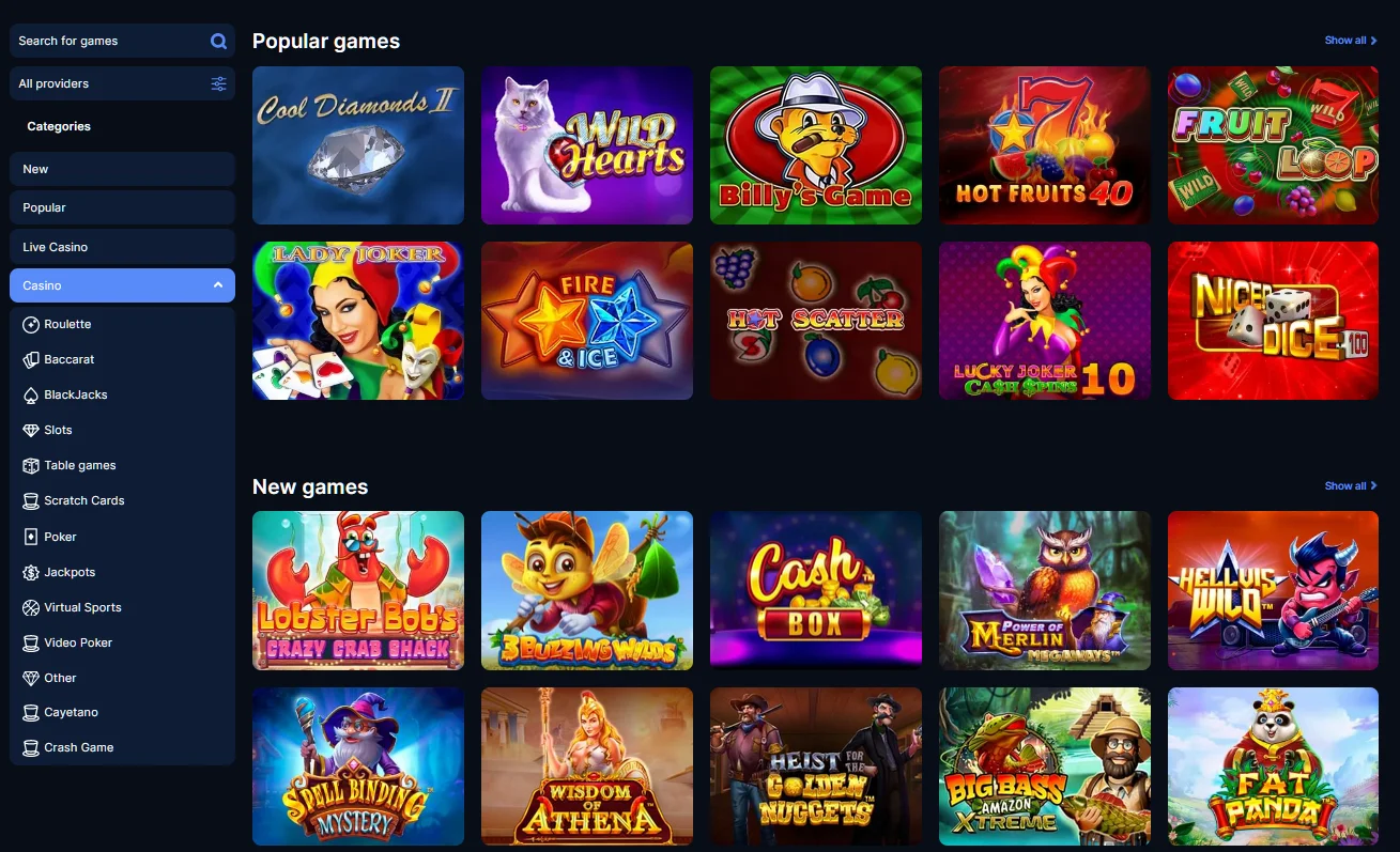 Software e variedade de jogos no BitBet24