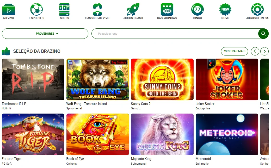 Jogos e provedores do Cassino Online Brazino 777