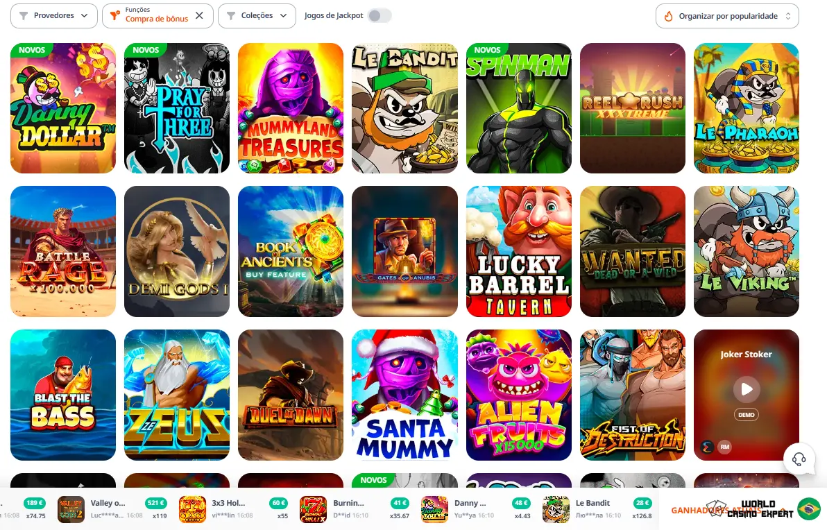 Seleção de jogos e provedores do Monro Casino